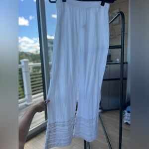 Anthropologie White Gauzy Pants with Lace Trim- S